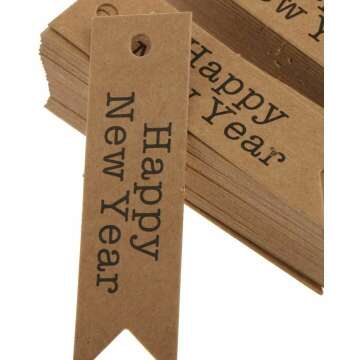 Happy New Year Kraft Gift Tags - 100pcs Pack