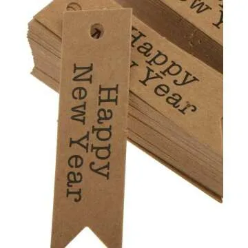 Happy New Year Kraft Gift Tags - 100pcs Pack