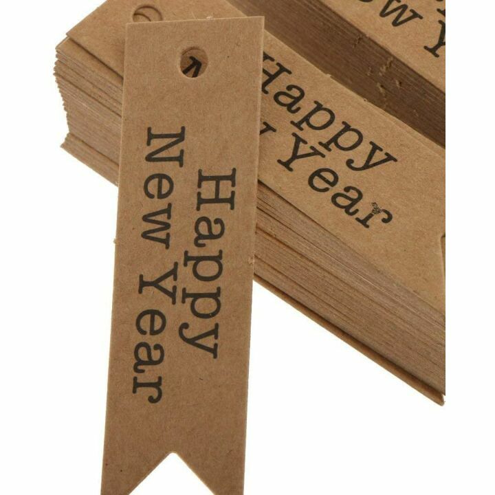 Happy New Year Kraft Gift Tags - 100pcs Pack