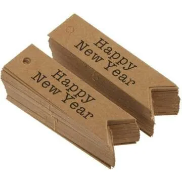 Happy New Year Kraft Gift Tags - 100pcs Pack