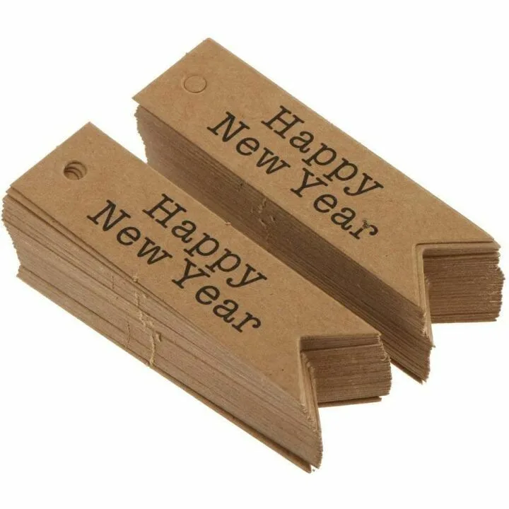 Happy New Year Kraft Gift Tags - 100pcs Pack