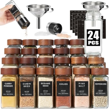 Yangbaga 24Pcs Spice Jars Set with Wood Lids and Labels