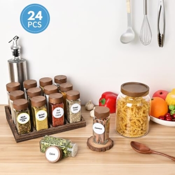 Yangbaga 24Pcs Spice Jars Set with Wood Lids and Labels
