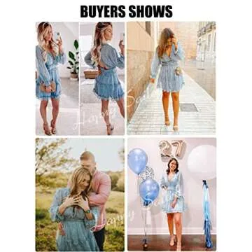 Happy Sailed Womens Cocktail Party Dresses 2024 Spring Summer Long Sleeve Ruffle Layer Empire Waist Boho Swing Mini Dress Medium Sky Blue