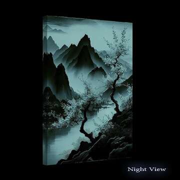 Startonight Canvas Wall Art - Trees Mountain Pink Japan Painting, Landscape Flowers Stretched Print,...