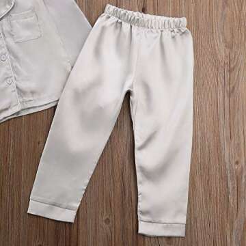 Toddler Baby Kids Satin Pajamas Set, Long Sleeve Button-Down Sleepwear PJs for Girls (3T, Sliver)