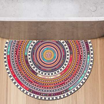 Boho Brown Half Round Bath Mats Non-Slip Quick Drying