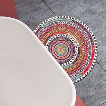 Boho Brown Half Round Bath Mats Non-Slip Quick Drying