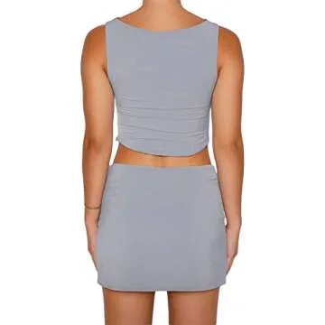 Women 2 Piece Skirt Sets Outfit Slim Crop Tube Top Sleeveless Shirt High Waist Bodycon Mini Skirt 2Pcs Skirt Set