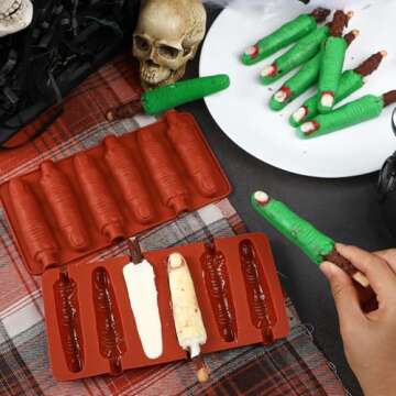 Webake Halloween Witch Finger Chocolate Mold, 6-Cavity Finger Pretzel Rod Molds for Chocolate, Pretzel, Cookie, Pack of 2