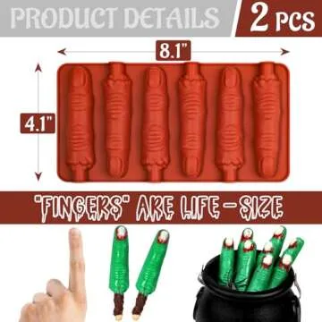 Webake Halloween Witch Finger Chocolate Mold, 6-Cavity Finger Pretzel Rod Molds for Chocolate, Pretzel, Cookie, Pack of 2