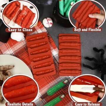 Webake Halloween Witch Finger Chocolate Mold, 6-Cavity Finger Pretzel Rod Molds for Chocolate, Pretzel, Cookie, Pack of 2