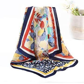 AWAYTR 27.5” Silk Satin Square Head Scarf/Scarves for Women Hair Bandanas Sleeping Neck Head Kerchief/Wraps (Flowering Leaves (Beige/Orange/Navy/Red)), 4PCS