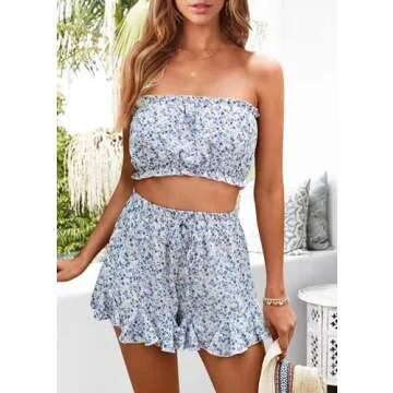 KIRUNDO Women's Summer 2 Piece Boho Set - Floral