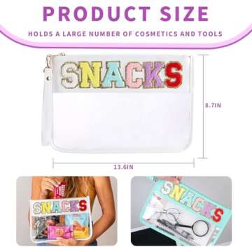 enttgo Snack Bags Clear Travel Pouch Makeup Bag Chenille Letter Bags with Zipper - 2PCS Cosmetic Bag...