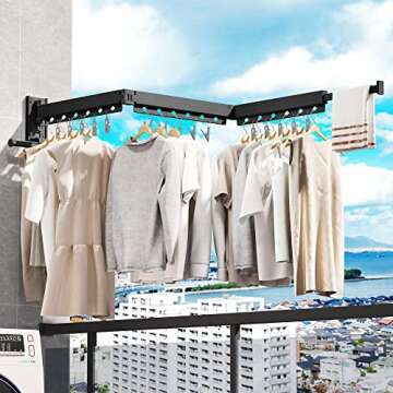 Wall Mounted Clothes Drying Rack - Retractable, Collapsible, Folding with Clips - Perfect for Laundry Room Organization