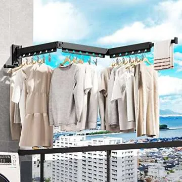 Wall Mounted Clothes Drying Rack - Retractable, Collapsible, Folding with Clips - Perfect for Laundry Room Organization