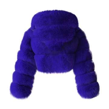 Womens Faux Fur Coat Jacket Open Front Crop Tops Solid Color Shaggy Hooded Cardigan Long Sleeve Fashion Warm Outwear Memela