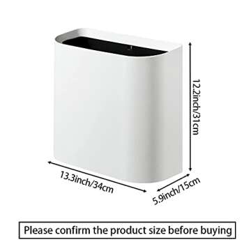 Aupekro Trash Can for Bathroom 2.3 Gal Wastebasket Office Garbage Can Slim Rectangular Waste Bin for Kitchen Bedroom (White), LJT71