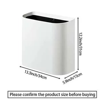 Aupekro Trash Can for Bathroom 2.3 Gal Wastebasket Office Garbage Can Slim Rectangular Waste Bin for Kitchen Bedroom (White), LJT71
