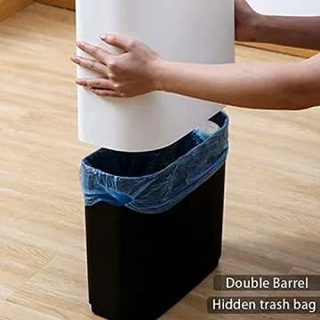 Aupekro Trash Can for Bathroom 2.3 Gal Wastebasket Office Garbage Can Slim Rectangular Waste Bin for Kitchen Bedroom (White), LJT71