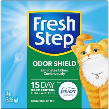 Fresh Step Odor Shield Clumping Litter With Febreze Freshness, Continuous Cat Litter Odor Eliminator, 14 lb. Box