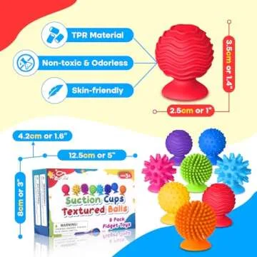 Sensory Fidget Toys Kids Adults ：Textured Suction Cup Toys for Kids with Autism- Squishy Sensory Toys for Classroom Bath- 8 Pack Calm Down Corner Supplies for Boys Teens- Road Trip Activities for Kids