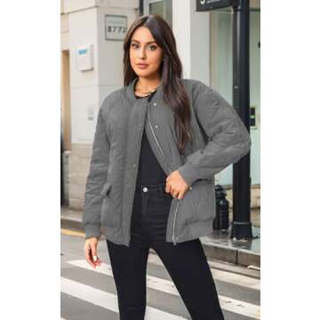 Angashion Women's Quilted Lightweight Jackets - Casual Bomber Coat for Winter Wear