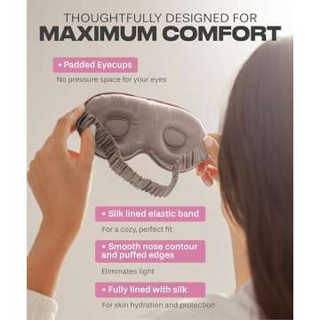 SUNDAYSILKS™ 3D Contoured Silk Sleep Mask | Padded Silk Eye Mask with Eye Cups for Lash Extensions...