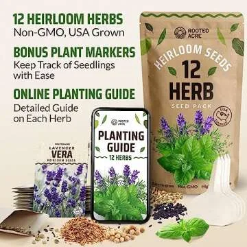 Rooted Acre 12 Herb Culinary Herb Seed Vault - 3100+ Heirloom and Non GMO Herb Garden Seeds with Hig...