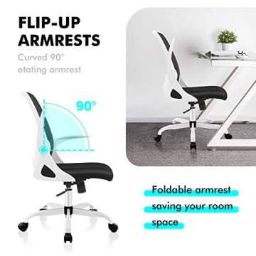 KERDOM Office Chair, Ergonomic Desk Chair, Breathable Mesh Computer Chair, Comfy Swivel Task Chair with Flip-up Armrests and Adjustable Height