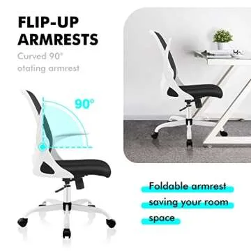 KERDOM Office Chair, Ergonomic Desk Chair, Breathable Mesh Computer Chair, Comfy Swivel Task Chair with Flip-up Armrests and Adjustable Height