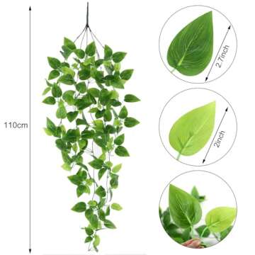 Whonline Fake Plants Hanging 4pcs Artificial Vines Fake Pothos 3.6FT for Living Room Indoor Outdoor ...