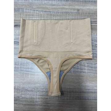 Werena Shapewear Thong for Women Tummy Control Underwear Body Shaper Panties Girdle(Beige,Small)