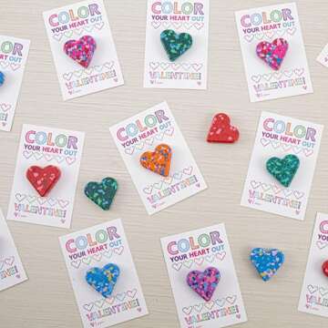 CORTUNARIO Valentines Day Gifts for Kids - 24 Pack Valentines Cards with Heart-Shape Crayon - Valentine Gift Exchange for Boys Girls Class Classroom School Prizes Party Favor Supplies