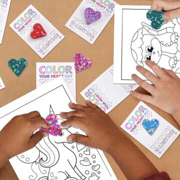 CORTUNARIO Valentines Day Gifts for Kids - 24 Pack Valentines Cards with Heart-Shape Crayon - Valentine Gift Exchange for Boys Girls Class Classroom School Prizes Party Favor Supplies