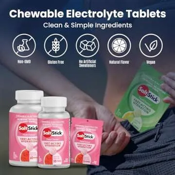SaltStick FastChews Electrolytes - 60 Chewable Electrolyte Tablets - Watermelon - Salt Tablets for Running, Fast Hydration, Leg Cramps Relief, Sports Recovery - Non-GMO, Vegan, Gluten Free