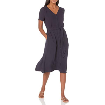 Amazon Essentials Midi Button Front Tie Dress for Women