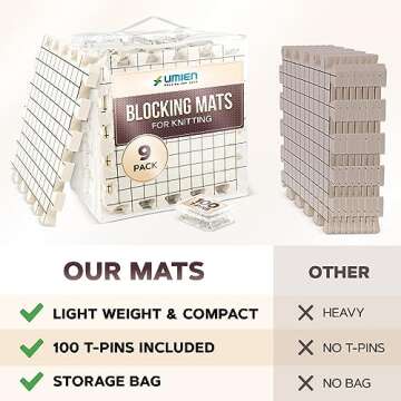 UMIEN™ Extra Thick Knitting Blocking Mats - 9-Pack with T-Pins