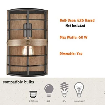 HYDELITE Farmhouse Wall Sconce with Wood Grain Finish