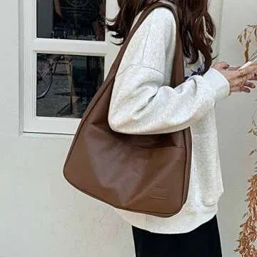 Women Tote Handbags Chic Vegan Leather Tote Bag Purse Stylish Casual Trendy Large Soft Shoulder Bag