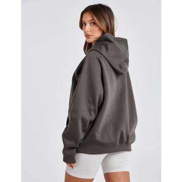 Lauweion Women Solid Basic Fleece Letter Loose Hoodie Sweatshirt Long Sleeve Kangaroo Pocket Drop Shoulder Pullovers Top (X-Large, Dark Grey)