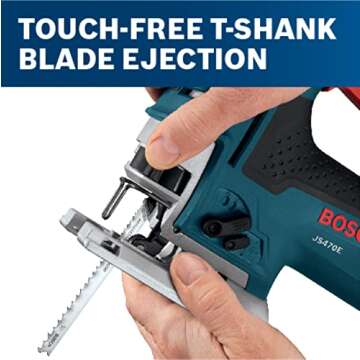 BOSCH Top-Handle Jig Saw 7.0 Amp, 3,100 SPM, 45 Degree Beveled Cuts, Variable-Speed Control, Ergonomic Design, Corded (JS470E)