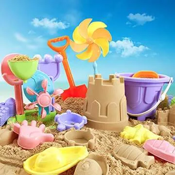 Beach Sand Toys for Kids - 31 pcs Sandbox Toy Set for Kids 3-10, Sand Castle Toys with Water Wheel, Bucket, Shovel Tool Kit, Windmill, Sand Molds Summer Beach Toys in Mesh Bag, Kids Outdoor Beach Toys