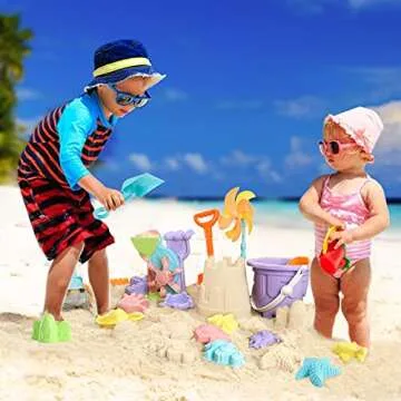 Beach Sand Toys for Kids - 31 pcs Sandbox Toy Set for Kids 3-10, Sand Castle Toys with Water Wheel, Bucket, Shovel Tool Kit, Windmill, Sand Molds Summer Beach Toys in Mesh Bag, Kids Outdoor Beach Toys