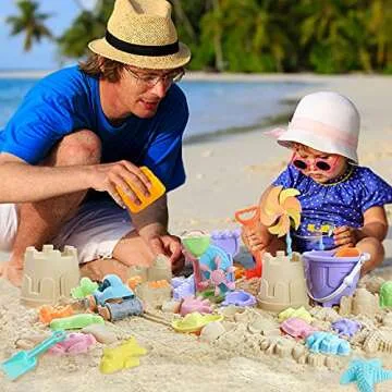 Beach Sand Toys for Kids - 31 pcs Sandbox Toy Set for Kids 3-10, Sand Castle Toys with Water Wheel, Bucket, Shovel Tool Kit, Windmill, Sand Molds Summer Beach Toys in Mesh Bag, Kids Outdoor Beach Toys
