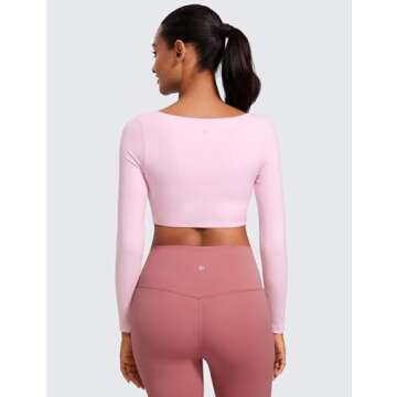 CRZ YOGA Butterluxe Double Lined Long Sleeve Yoga Shirts for Women V Neck Cropped Casual Shirt Tight...