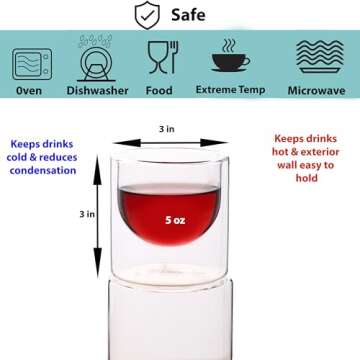 BTaT- Double wall glass, Set of 4, 5 oz (150 ml), Insulated Drinking Glasses, Espresso Cups, Glass C...