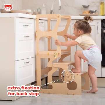 Woodandhearts Kids Kitchen Step Stool with Safety Rail - Learning Toddler Tower Convertible Table and Chair - Toddler Kitchen Stool Helper Montessori Furniture for Toddlers 8 Months to 8 Years (Brown)