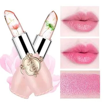 Petansy 6 Pack Crystal Jelly Flower Lipstick Set, Nutritious Temperature Change Lip Balm Long Lasting Moisturizer Lip Gloss Magic Color Change Lip Stick Set